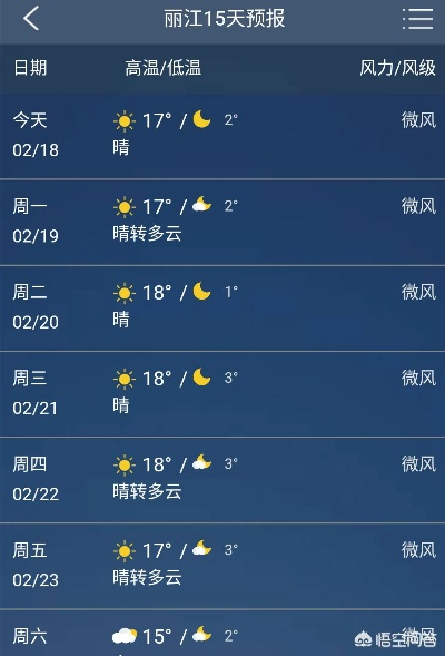 丽江一周天气预报（丽江一周天气预报15天查询结果）